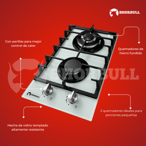 Table de cuisson à gaz double Shorbull avec plaque en verre et allumage piézoélectrique à bouton rotatif - Product Image 6
