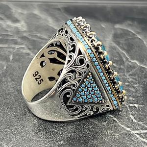 Handmade Men's Silver Large Aquamarine <b>Ring</b> Unique Square Large Gemstone <b>Ring</b> for Winter Sale <b>Turquoise</b> Aquamarine <b>Ring</b> - Product Image 4