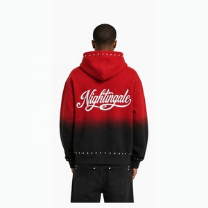 Sweat à capuche oversize pour homme, coupe carrée, avec logo personnalisé, strass, style streetwear, effet délavé soleil, teint et brossé, fermeture éclair ornée de strass - Product Image 2