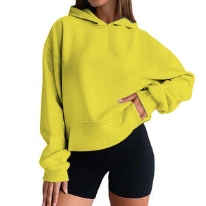 Women's Loose Fit <b>Fleece</b> <b>Hoodie</b> Solid Color Off-Shoulder Sweatshirt 100% Cotton Waterproof Casual Style for Winter - Product Image 5