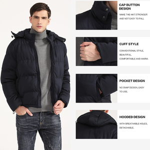 เสื้อโค้ทขนเป็ดมีฮู้ดให้ความอบอุ่นสำหรับผู้ชาย, เสื้อแจ็คเก็ตขนเป็ดทำจากโพลีเอสเตอร์หนาพร้อมฮู้ดแบบถอดได้สำหรับฤดูหนาว - Product Image 6