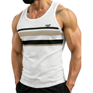 <b>Mens</b> Striped Ribbed Tank Top Sleeveless Muscle Fit <b>Sports</b> <b>Vest</b> Breathable Stretch Knit Athletic Gym Workout Summer Fitted - Product Image 1