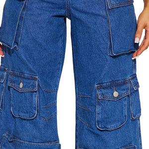 กางเกงยีนส์ขาตรงเอวสูงสำหรับผู้หญิงกางเกงยีนส์แฟชั่น6กระเป๋าทรงโอเวอร์ไซส์กางเกงยีนส์ขาตรงตามสั่ง - Product Image 4