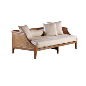 Classic Teak Wood Rattan Sofa with Comfortable Pillows - Product Image 1