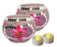 Photophore en verre argenté avec finition en verre coloré, fait main, style moderne, pour bougies chauffe-plat de Noël, idéal pour la décoration de table de fête