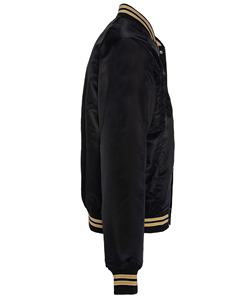 Black Satin Bomber <b>Jacket</b> Lightweight Streetwear Outerwear with Ribbed Collar Cuffs and Hem Fashion Zip Up Shiny Stylish Coat - Product Image 5