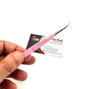 Micro ciseaux à ressort en acier inoxydable massif droit et incurvé rose pour cils ciseaux à ressort de broderie de sourcils - Product Image 3