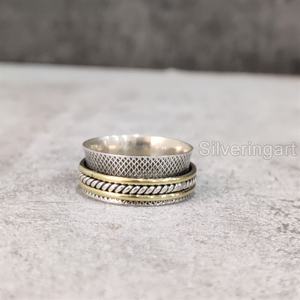 Checker Spinner Band Meditation Ring 925 Sterling Silver Women's Thumb Ring Fidget Handmade Jewelry Eastern Unisex Spinner Ring - Product Image 1