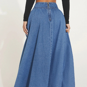 Jupe longue en jean pour femme, la plus élégante, vente en gros, jupe en jean taille haute d'été, streetwear, jupe en jean fendue en A pour femme - Product Image 4