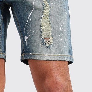 Shorts en denim pour homme, style designer, avec rivets en acrylique lourds, service OEM personnalisé, broderie unie, coupe mi-longue, été - Product Image 5