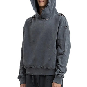 Sweat à capuche personnalisé pour hommes en coton éponge française Streetwear Pullover Distressed Hoodie - Product Image 1