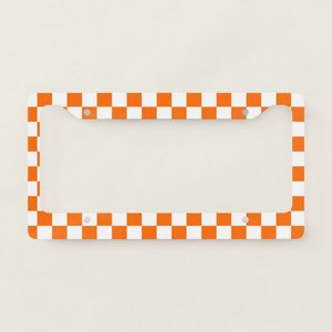 Marco para Placa de Matrícula con Patrón de Tablero de Ajedrez en Naranja Neón Pastel - Product Image 1