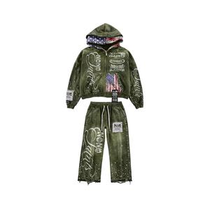 Ensemble survêtement et sweat-shirt surdimensionné personnalisé, lourd, délavé à l'acide, avec impression sérigraphique, broderie, strass et effet usé - Product Image 2