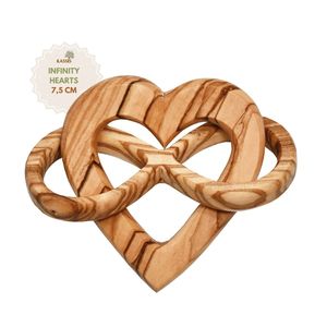 Ornement personnalisé en bois d'olivier Art Déco en forme de cœur infini 7,5 cm, gravé sur mesure, cadeau de mariage, décoration intérieure, Bethléem-Kassis - Product Image 1