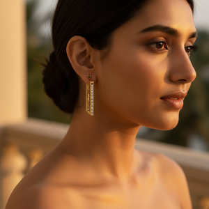 Boucles d'oreilles créoles rectangulaires pour femmes, plaquées or, avec accents de cristal, en alliage, pour mariage, fiançailles, occasions religieuses, cadeau parfait, bijoux - Product Image 3