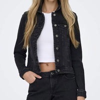 Veste en jean noire unie de haute qualité pour femme 2026, en tissu respirant, col rabattu, coupe ajustée