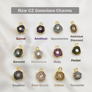 Wholesale Raw Rose Quartz Gold Electroplated Gemstone Birthstone <b>Charms</b> with CZ <b>Crystals</b> - Product Image 2