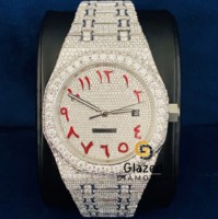 Montre Moissanite Iced Out en Acier Inoxydable avec Logo Personnalisé, Cadran en Verre Analogique, Mouvement Mécanique pour Hommes