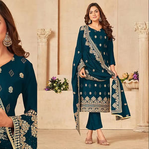 Traje paquistaní con bordado, vichitra floreciente - Product Image 2