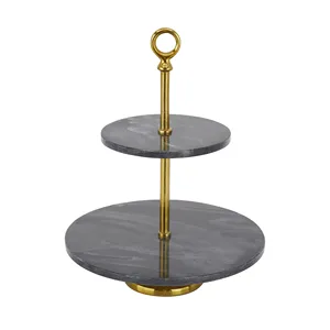 Présentoir à dessert rond en métal marbré à 2 niveaux au design moderne et admirable Supports à gâteaux en métal de grande taille les plus vendus pour les fournisseurs - Product Image 1