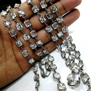 Zirconia cúbica Briolette Cojín cuadrado Forma Tamaño 8mm Bisel Conector Cadena de piedras preciosas hecha a mano vendida por pie - Product Image 2