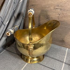 Decorative antique brass coal bucket with handcrafted embossing suitable rustic home designs luxury room fireplace storage bin - Product Image 2
