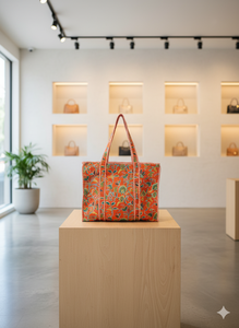Sac fourre-tout léger en coton matelassé à imprimé floral orange, vintage, mode féminine, élégant, sac à main d'hiver, voyage de bureau - Product Image 3