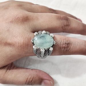 Anillo antiguo para hombre, recién llegado, piedra preciosa de Aguamarina Natural, piedra natal de marzo, regalo de Navidad, joyería, anillo de Plata de Ley 925 - Product Image 4