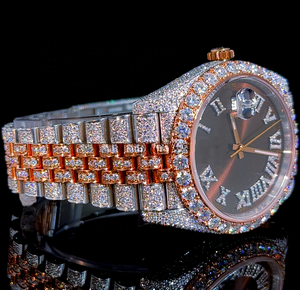 Two Tone Luxury Miyota Mechanical VVS Moissanite Diamond Analog <b>Watch</b> Stainless Steel Band Roman Numeral Date Function HipHop - Product Image 2