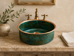 Lavabo de Cobre Hecho a Mano DIVRIS, Lavabo Individual sobre Encimera, Rústico, Mate, Redondo, Fácil de Limpiar, NJC-2018 - Product Image 3