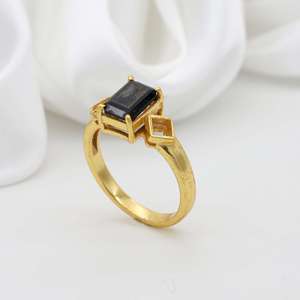 Black Onyx Geometric Brass Ring 18k Gold Plated Wholesale Ring for Women - Product Image 4