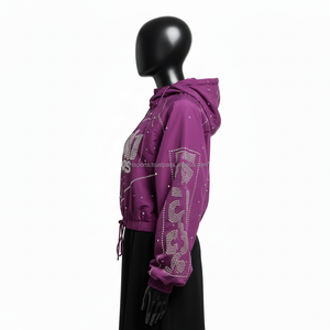 <b>Women</b> High Quality Polyester <b>Windbreaker</b> <b>Jacket</b> Soft Purple Color Custom Logo With Crystal Rhinestone Design <b>Jacket</b> For <b>Women</b> - Product Image 5