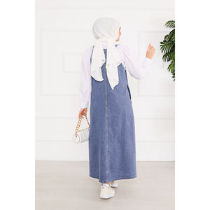 Robe salopette en jean bleu Y2K, silhouette droite, avec poche latérale et décoration boutonnée, style simple pour l'été - Product Image 5