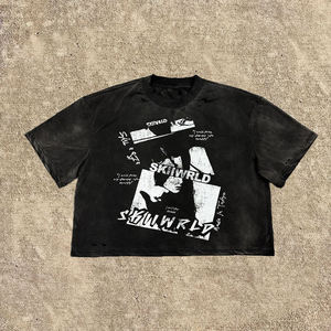 Camisetas con cuello redondo y logotipo estampado Dtg con diseño de ropa de calle personalizada para hombre, camiseta de gran tamaño con efecto lavado para hombre - Product Image 4