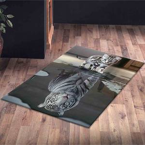 Tapis imprimé chat réflexion de tigre : Tapis animalier de luxe avec message motivant, tapis fin non tissé - Product Image 2