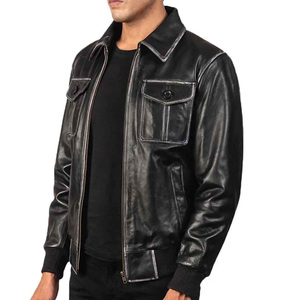 Meilleur prix Top qualité logo personnalisé couleur unie vestes en cuir haute qualité hiver hommes en gros véritable veste en cuir vintage - Product Image 5