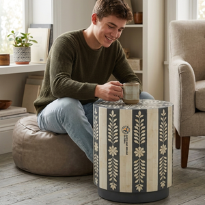 All New Modern Handcrafted Bone Inlay <b>Round</b> Side <b>Table</b> Grey and <b>White</b> Floral Vine Pattern End <b>Table</b> Luxury Bone Inlay Coffee Tab - Product Image 2