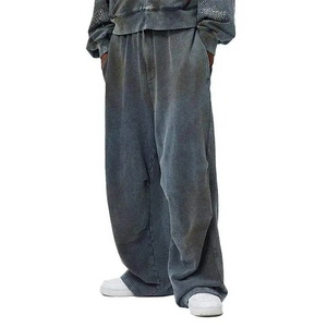 Men's tracksuit Oversized Vintage Acid Wash Flared Sweats <b>Set</b> Rhinestone Cut And Sew Heavy Zip Up Sun Faded Tracksuit For Men - Product Image 3
