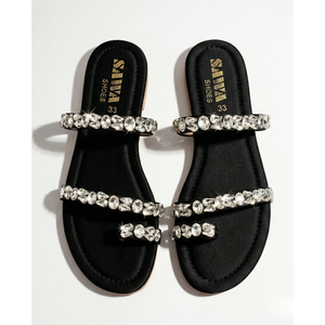 Sandales plates Midnight Onyx Gem 322 BK à bout ouvert, tendance mode - Product Image 3