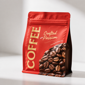 ถุงกาแฟแบบก้นแบนพิมพ์ลายตามสั่งขายส่ง พร้อมวาล์วระบายอากาศทางเดียว ฟอยล์อะลูมิเนียมเกรดอาหารสำหรับเมล็ดกาแฟ - Product Image 1