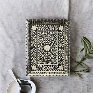 Bandeja de servicio con incrustaciones de hueso de adorno navideño con patrones de diseño floral para el hogar o la cocina, vajilla, característica decorativa - Product Image 2