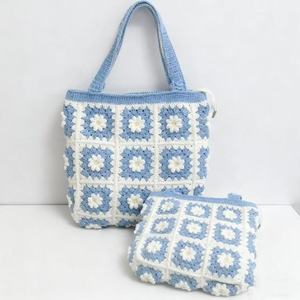 Handmade Custom Cotton Fashion Crochet Tote <b>Bag</b> with Two Straps Open Closure Floral Design 6 Inch All Seasons Women's Daily Use - Product Image 2