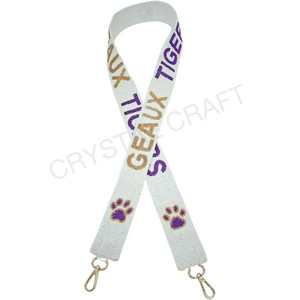 Geaux Tigers Sangle de sac à main perlée personnalisée en or blanc Sangles de sac à perles de rocaille Accessoires à la mode pour sacs - Product Image 1