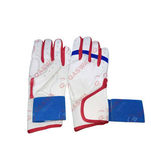Gants de frappe de baseball personnalisés en cuir de couleur blanche, bleue et rouge à manchette longue pour les joueurs de baseball - Product Image 6