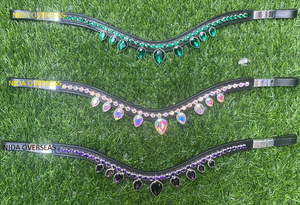 วงคิ้วม้าขี่ม้าแบบพกพาหลายสีหนังคริสตัลตาม (LX) วงคิ้ว Rhinestone Browbands แบบกําหนดเองสําหรับม้า - Product Image 2
