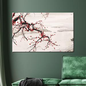 Impresión artística en lienzo de rama de flor de cerezo, decoración minimalista de pared con motivos naturales japoneses, 1P:Gallery Wrapped - Product Image 1