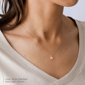 Collier de mariée délicat en argent Sterling 925 mignon Quartz Rose pendentif en pierre de cristal naturel collier en pierre brute pour fiançailles - Product Image 3