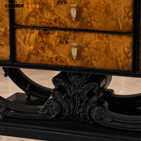 Buffet de luxe en bois de burl, armoire de rangement ornée noire sculptée pour salle à manger et hôtel