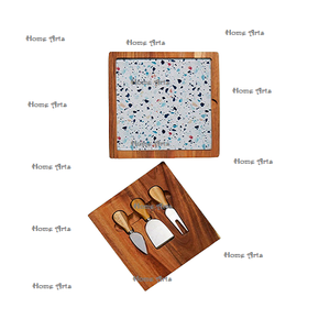 Tabla de cortar de queso de madera y mármol hecha a mano, tabla de queso de forma redonda de diseñador para accesorios de cocina - Product Image 5