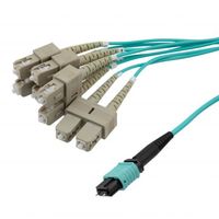 Kabel Breakout MTP/MPO ke 8xSC OM3 50/125um Serat Optik Multimode Patch Cord dengan Kehilangan Penyisipan Rendah untuk FTTH Pusat Data